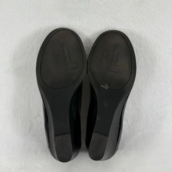 Lauren Ralph Lauren Black Patent Leather Wedge Loafers with Gold Accents 8 READ‎ - Image 12