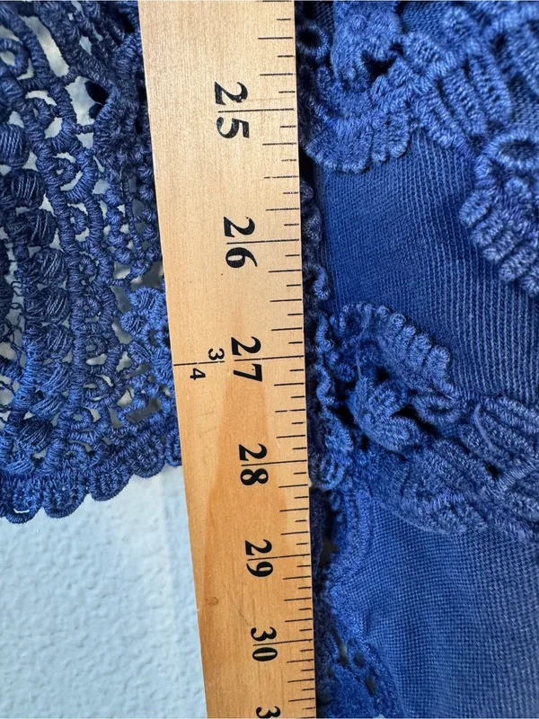 Free People Blue Crochet Short Sleeve Tunic Blouse Womens L Casual Boho - Image 3