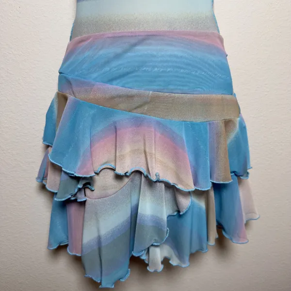 Women Y2K Indie Fairy Mini Dress Small Blue Chiffon Blue‎ Pink Ombre Mesh Cutout - Image 3