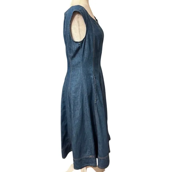 Pilcro by Anthropologie Denim Fit & Flare Dress Pockets Cap Sleeves, Size 8 - Image 2