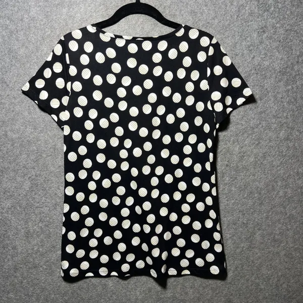 Ann Taylor Top Modal Cotton Black White Polka Dot Scoop Neck Short Sleeve M‎ - Image 6