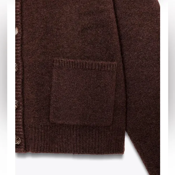 Zara NWT brown button front knit sweater cardigan bomber jacket - Image 11