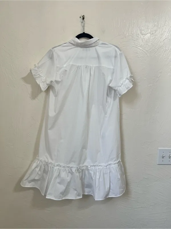 Meadow Rhodes White Ruffle Hem Button-Down Shirt Dress size M - Image 6