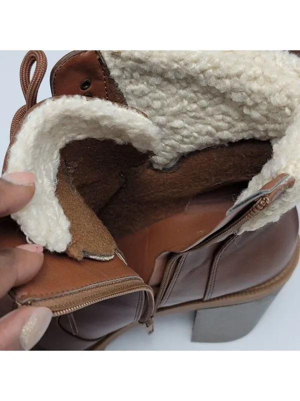GBG By Guess Jesera Lace Up Ankle Boots Sherpa Fleece Lined Heeled Booties 10M - Image 8