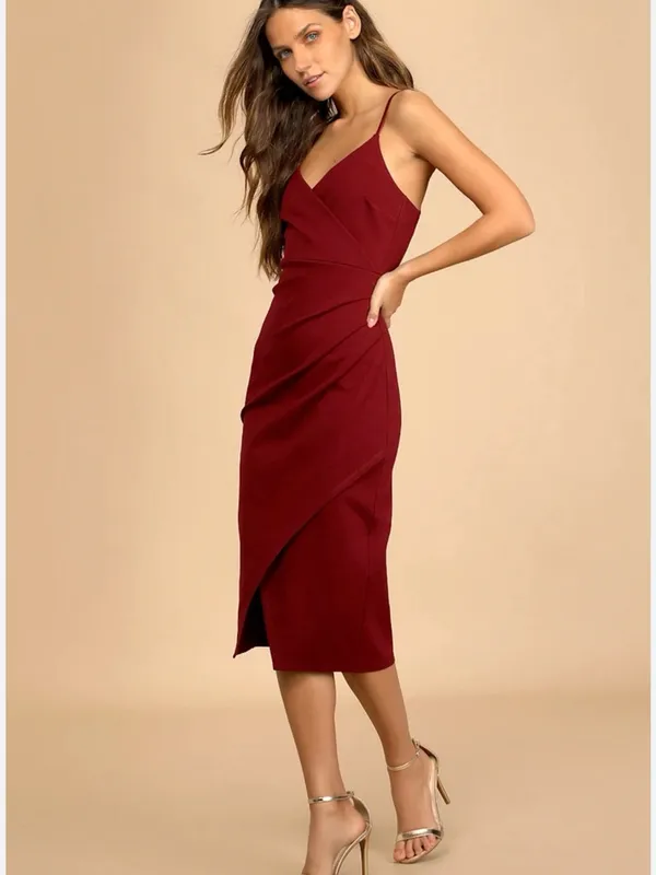 Lulu's Burgundy Midi Pencil Skirt with Front Slit - Image 4