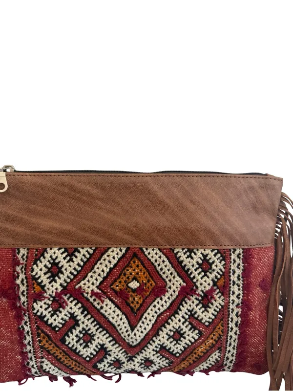 Gift From Morocco Brown Faux Leather Clutch Bag Purse Fringe Handbag Vegan - Image 2