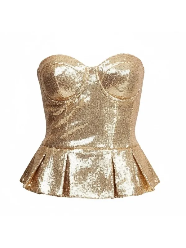 Bebe Uptown‎ Sequin Peplum Bustier Top Gold Size Small NWT - Image 2