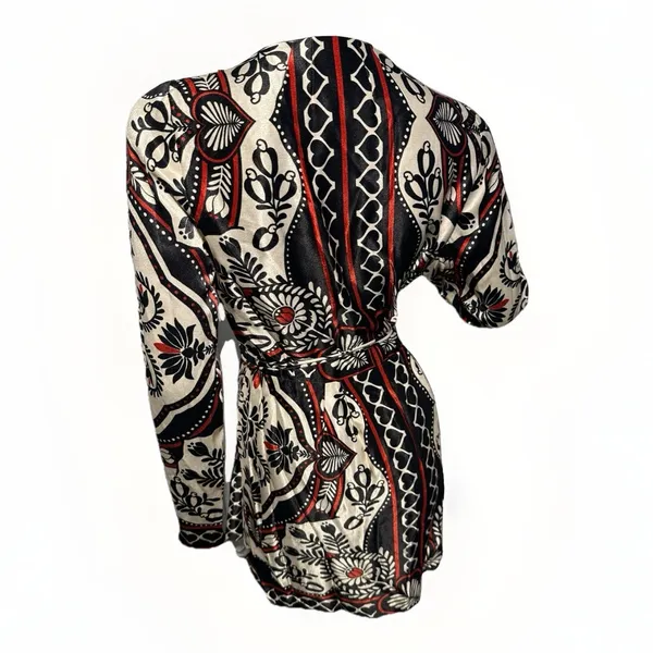 FARM RIO Passion Scarf Wrap Mini Dress Women's Size XS Black Printed - Image 10