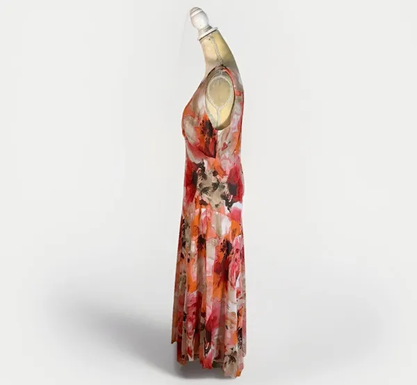 Dressbarn Y2K Chiffon Draped Midi Dress size 14 Pink Floral Silky 2000's - Image 3