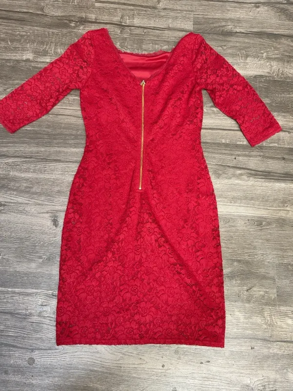 Laundry by Shelli Segal Red Floral Lace Sheath Cocktail Dress Size 4 - Image 4
