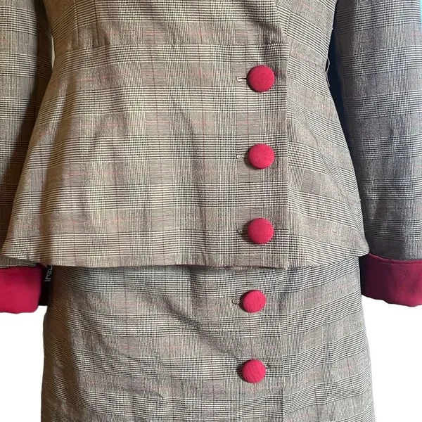 Brown Red Plaid Womens Small Custom Made Peplum Button Up Retro 1951 Suit OOAK - Image 6
