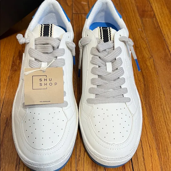 ShuShop White and Blue Women's Sneakers Size 8.5 - Image 3