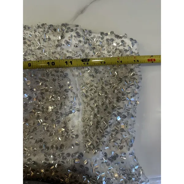 Lulu’s White Silver Sequin Strapless Mini Dress Size Medium Bridal Disco Formal - Image 3