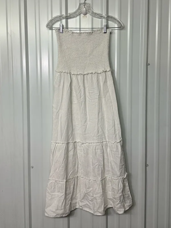 4Our Dreamers Ruffle Tier Linen Blend Midi Dress Cottagecore Romantic Boho Chic - Image 6