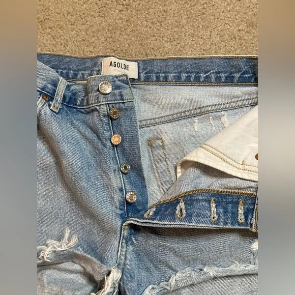 AGOLDE Jaden High Rise Distressed Denim Shorts Size 29 - Image 3