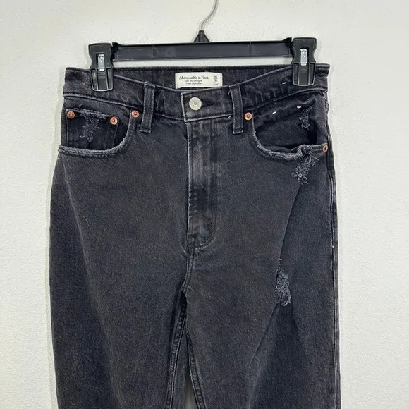Abercrombie & Fitch Size 26 90s Straight Ultra High Rise Distressed Black Jeans - Image 2