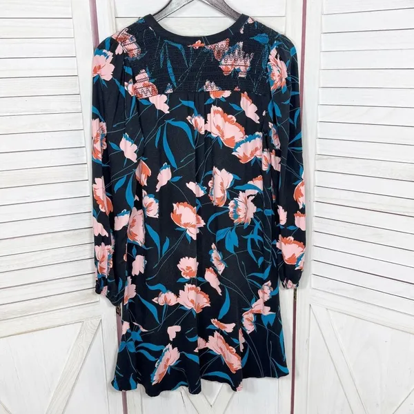 Maeve Anthropologie Ragonda‎ Floral Smocked Shoulder Tunic Shift Dress Black 4 - Image 9