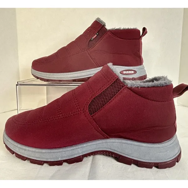 Women’s Waterproof Burgundy Plush Fur Lined Ankle Boots Outdoor Shoes EU Size 42 - Image 4