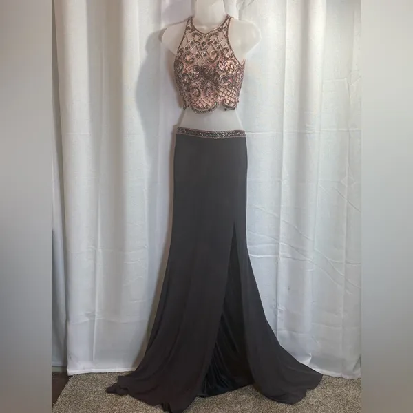Sherri Hill Shimmery Sleeveless Two Piece‎ Dress 50157 Metallic Pink Beaded Prom - Image 4