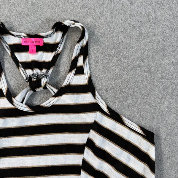 Betsey Johnson Striped Racerback Tank Top Women's Small Black/White Gold Metalli - Image 2