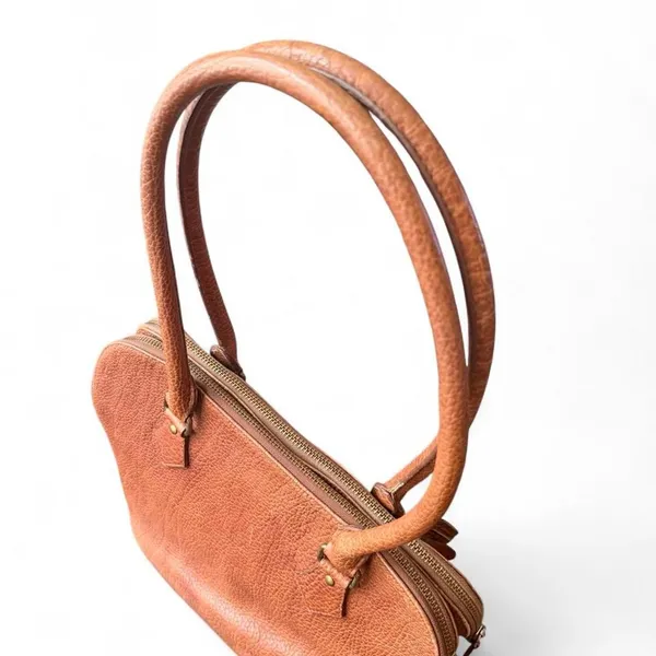 Vintage Polo Ralph Lauren Shoulder Bag Brown Pebbled Leather Triple Compartment - Image 3