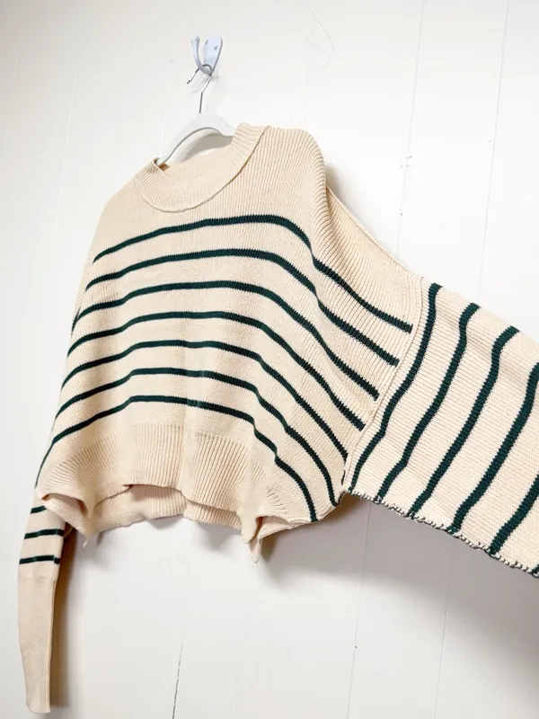 NEW CARLY JEAN LOS ANGELES CJLA Avila Cropped Sweater Green Stripe Large - Image 3