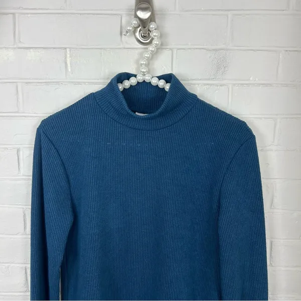 Lularoe Blue Ribbed Mock Neck Lightweight Knit Long Sleeve Size S - Image 3