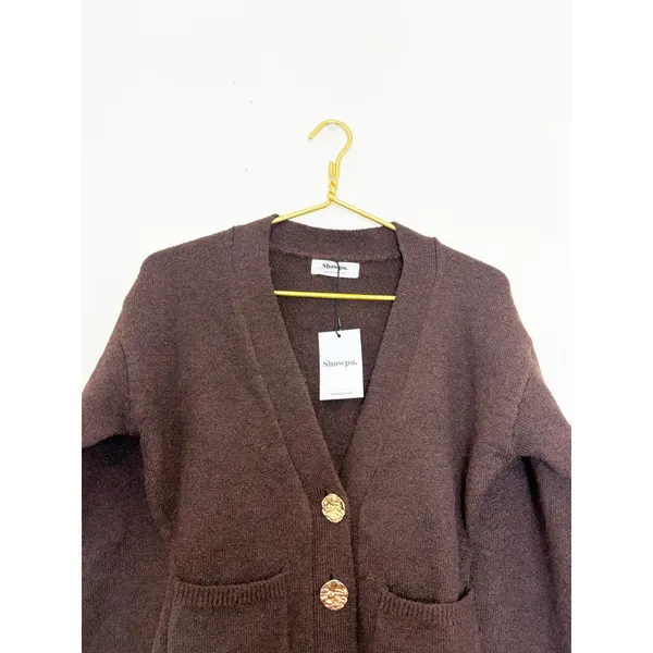 NWT Showpo Nerissa Cardigan Size 2 Brown Cinched Waist Puff Sleeve Wool Contour - Image 5