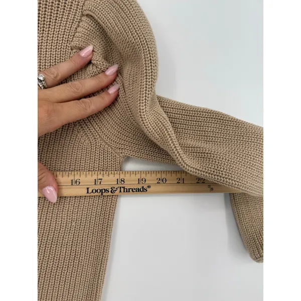 LOFT XS Tan Puff Sleeve Cardigan 100% Cotton V Neck Balloon Sleeve Sweater - Image 7