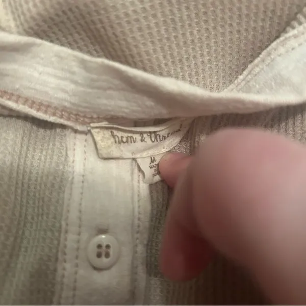 Women’s Hem & Thread Henley Tan Cream Size Medium - Image 2