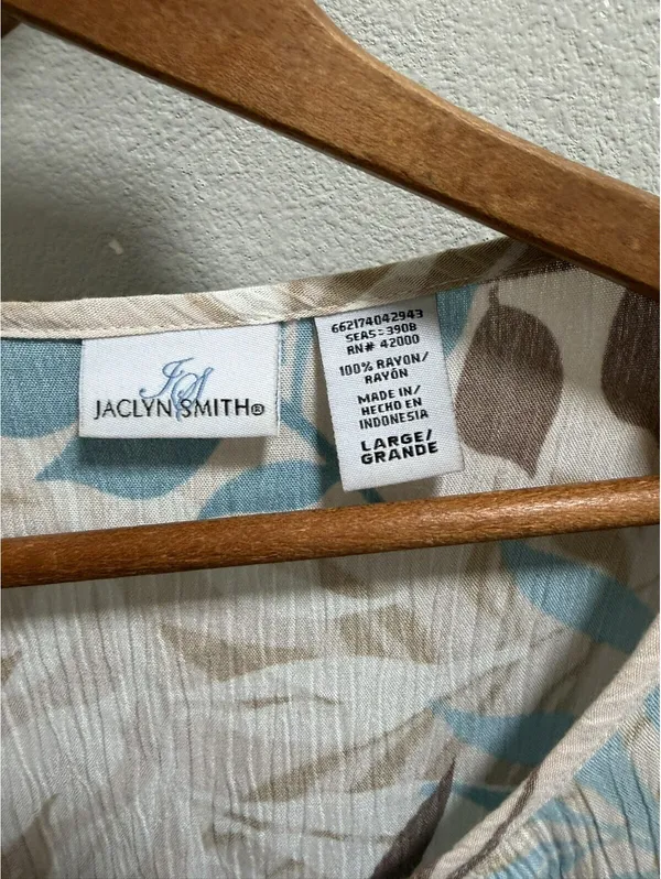 Jaclyn Smith Floral Brown Blue Tan Business Casual Blouse L - Image 2