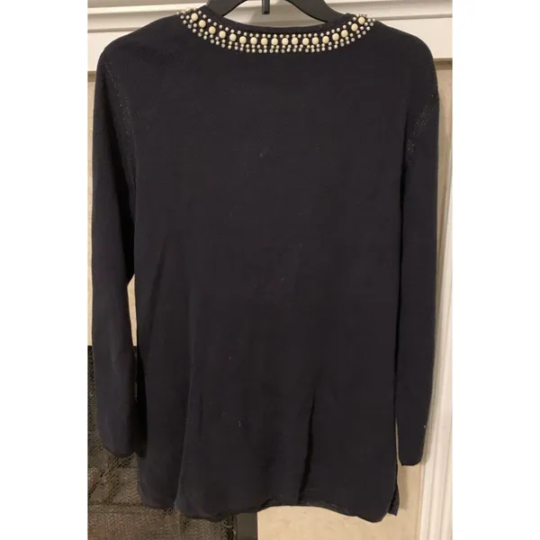Tory Burch Embellished Black Sweater Tunic Beaded Floral Size M Cotton - Image 5