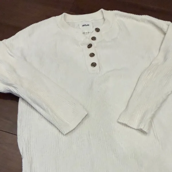 aerie Women’s Tan/Cream Button Up Long Sleeve Sweater Size S C1-052 - Image 4