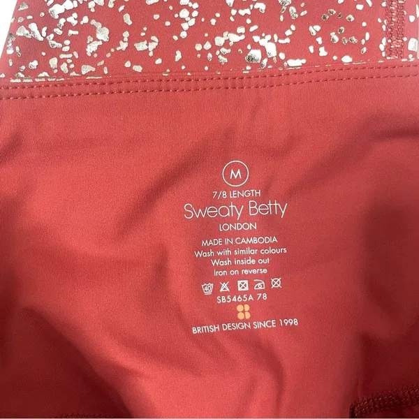 Sweaty Betty High Waist 7/8 Metallic Foil Splatter Leggings Red Silver M 393 - Image 7