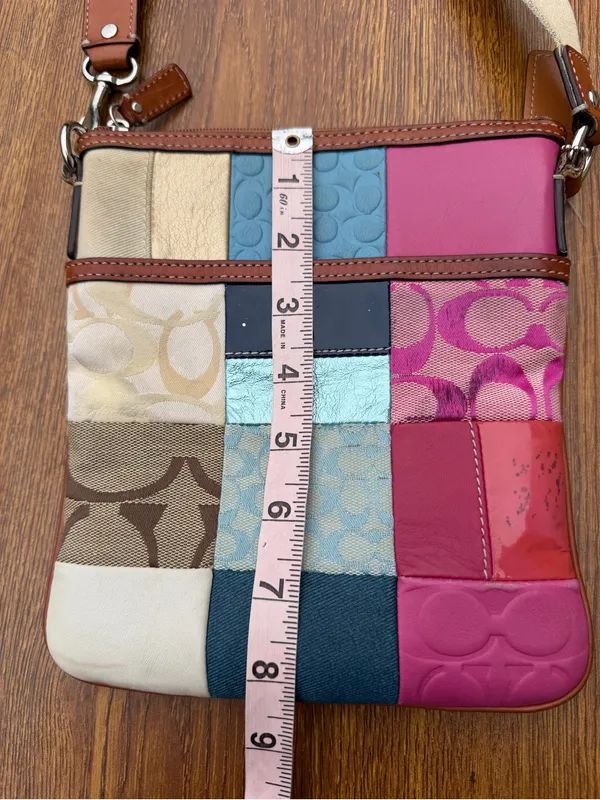 Coach Patchwork Crossbody Bag Multicolor Signature Canvas Leather Pink - Image 4