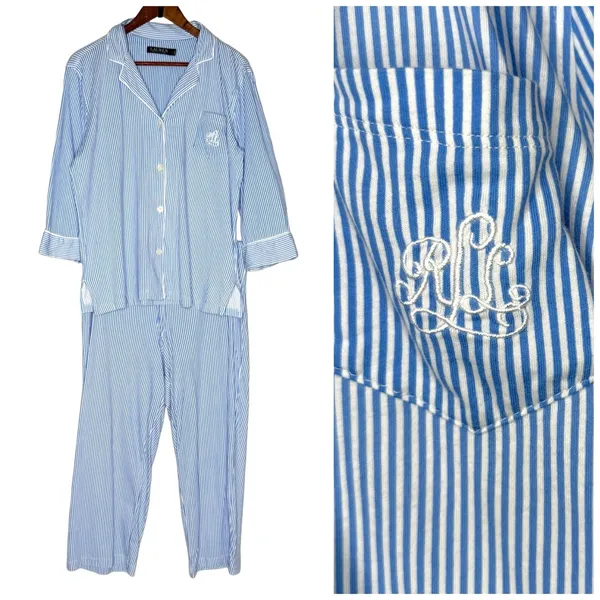 LRL Ralph Lauren Pajama Women's Size L Cotton 3/4 Sleeve Capri Pant Matching Set - Image 2