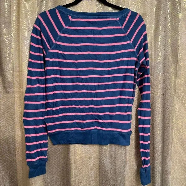 AEROPOSTALE Long Sleeve Striped Sweatshirt Crew Tee Shirt Pink Blue Small - Image 2