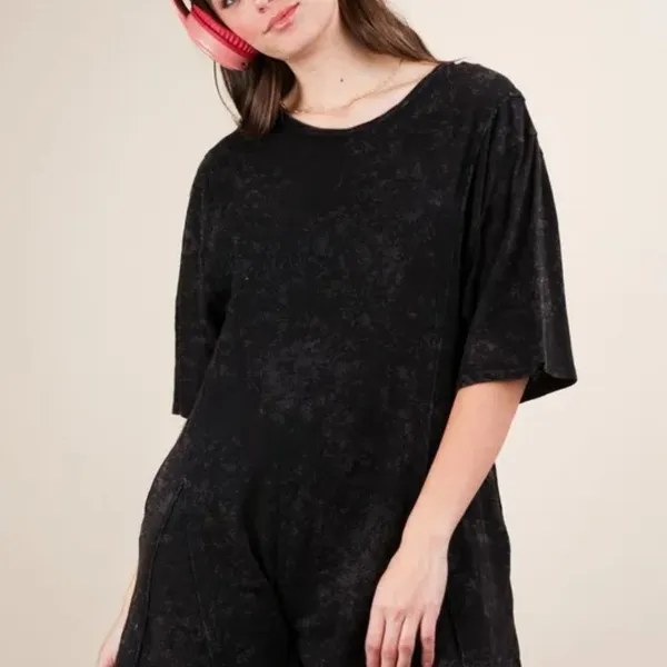 VERY J Mineral‎ Washed Oversized Knit Comfy Romper - Image 6