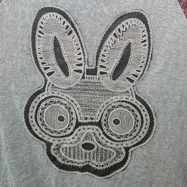 Almost Famous Bunny Graphic Raglan Tee –‎ Women’s Small Grey & Burgundy - Image 2