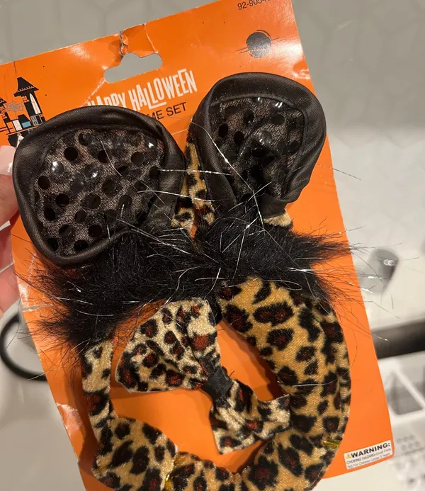 Cheetah Leopard Cat Ears Black Brown Tail Bow Halloween Costume Set Pack - Image 2
