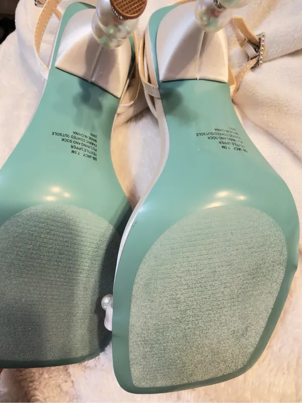 Betsey Johnson SB-Jacy Ivory Pearl-Embellished Ankle Strap Heels size 7.5 - Image 6