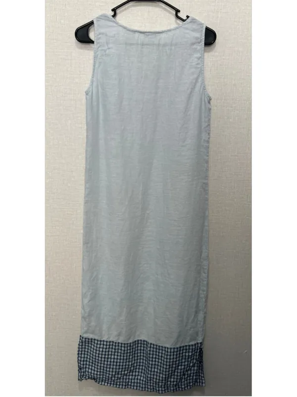 Orvis 100% Linen Blue Gingham Trim Lightweight Summer Midi Tank Dress - Image 5