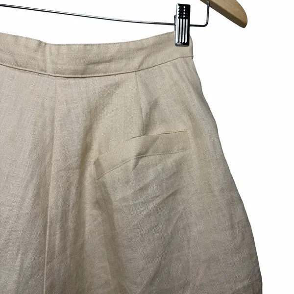 Anthropologie Mon Renn Coast Linen Shorts S Pleated Tan Open Side Ric Rac - Image 7