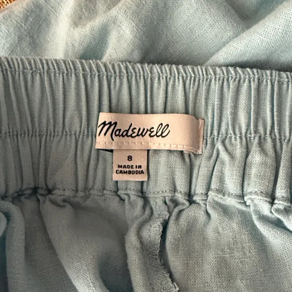 Madewell Pull-On Wide Straight Leg Crop Linen Pants‎ in Blue Heron Size 8 - Image 7