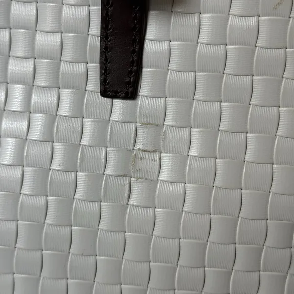 DOONEY & BOURKE Woven Leather Embossed Satchel Bag White Brown Trim Quiet Luxury - Image 15