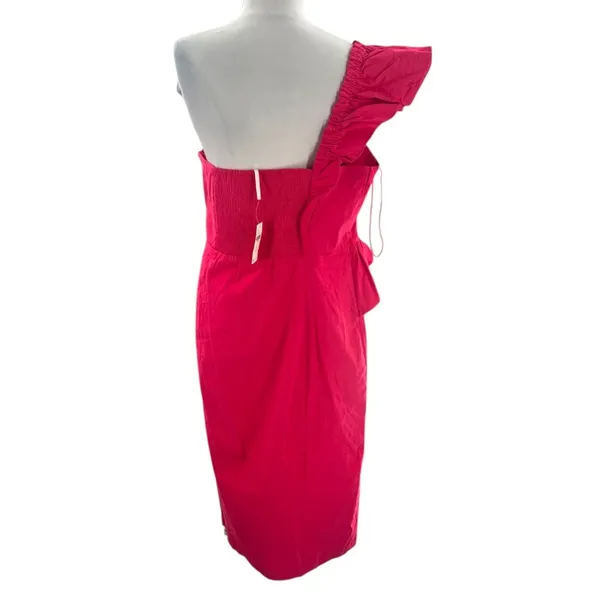 NWT By Anthropologie One-Shoulder Ruffle Linen Column Midi Dress pink‎ sz XL - Image 3