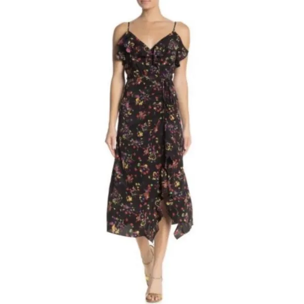 Veronica Beard Monica Silk midi dress Black Multi Floral Size 8/10 Sundress - Image 2