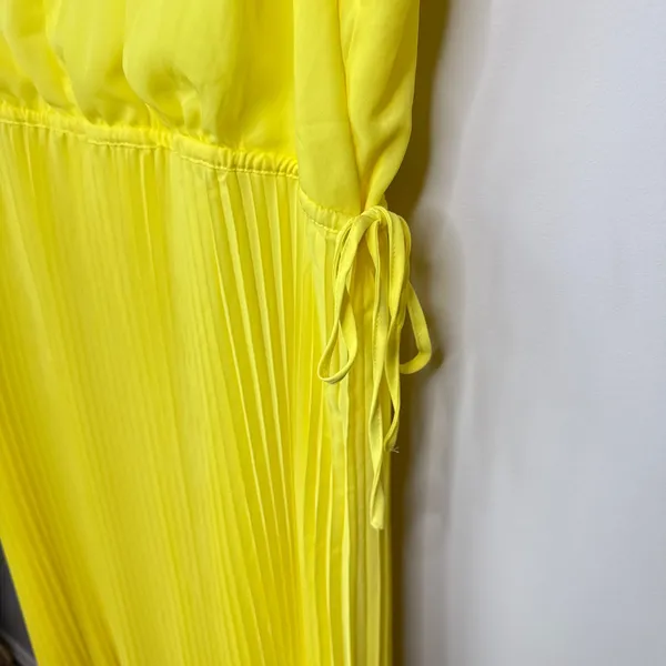 Ulla Popken Yellow Pleated Chiffon Midi Dress Sleeveless Tie Waist Size 24‎ Plus - Image 3