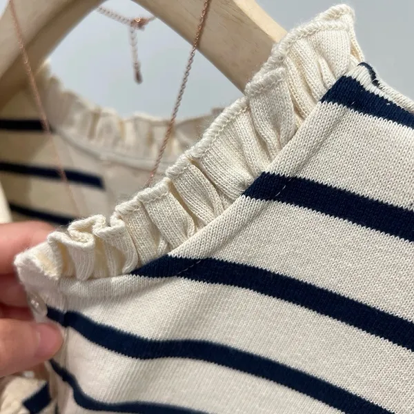 Sézane Gael Mariniere Striped Long Sleeve Top with Ruffles - Image 6