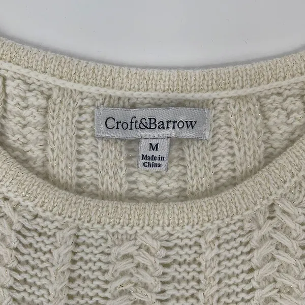 Croft &‎ Barrow Womens Pullover Sweater Long Sleeve Knit Acrylic Cream Medium - Image 4